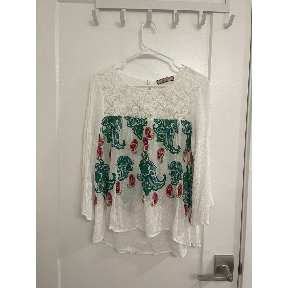 Olive Hill Gauzy Blouse Embroidered Paisley Tunic White Bohemian Indie